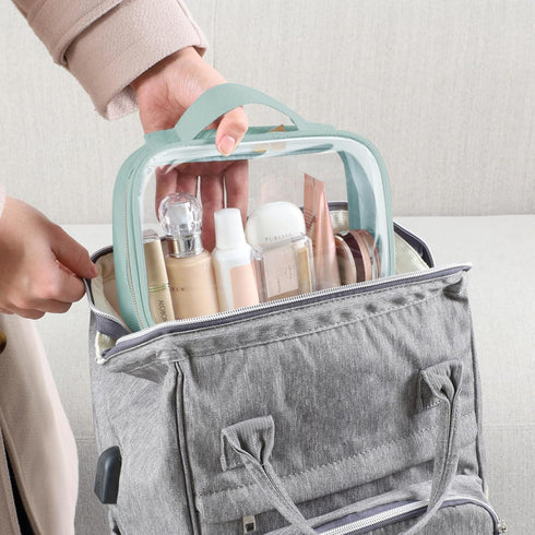 PACKISM TSA Approved Toiletry Bag - Clamshell Closing Clear Makeup Bags with Handle, Laurel Green, Quart-sized Clear Travel Bags for Toiletries, C...