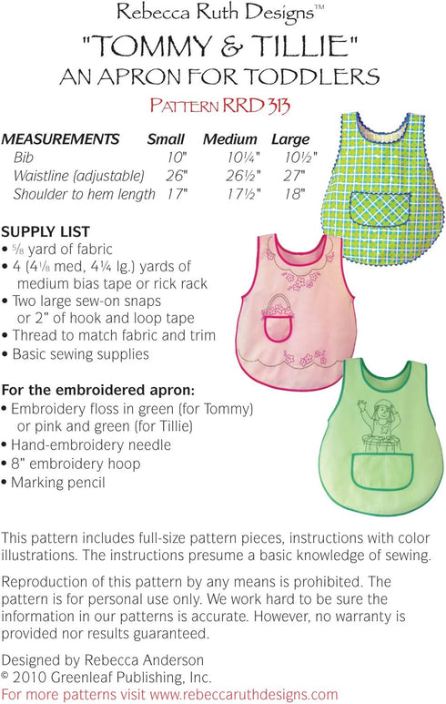 "Tommy & Tillie" an Apron for Toddlers Sewing Pattern...