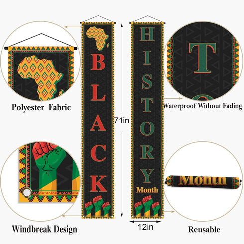 Pudodo Black History Month Porch Banner African American Afro National Holiday Front Door Sign Wall Hanging Party Decoration...