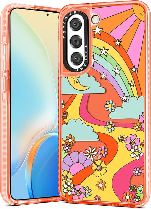 Toycamp for Samsung Galaxy S21 FE Case 5G, Cute Rainbow Sun River Flowers Cartoon Graffiti Print Design for Women Girls Boys Teens Colorful Art Ca...
