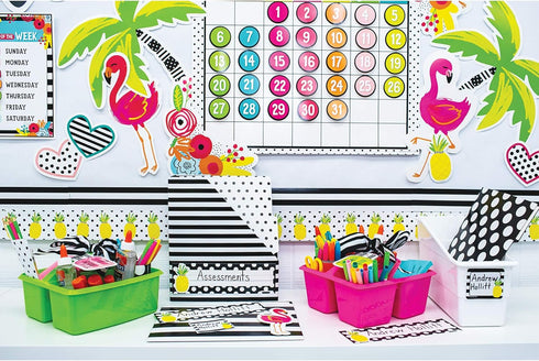Schoolgirl Style Simply Stylish Tropical 92-Piece Calendar Bulletin Board Set for Classroom, Monthly Wall Calendar with Numbers, Birthdays and Mor...