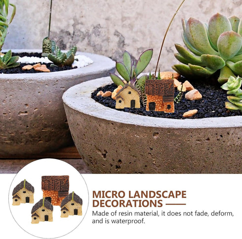 WINOMO 4PCS Miniature Gardening Landscape Micro Village Stone Houses Thumbnail House Thatched Huts DIY Bonsai Terrarium Crafts Desk Ornaments Acce...