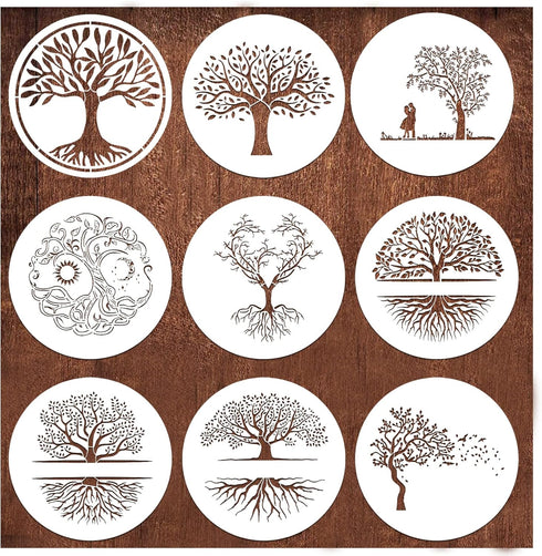 Stencils for Painting on Wood 12" Welcome Stencils for Crafts Drawing Tree of Life Reusable Plastic Art Templates for Adults Wood Burning Paint Ho...