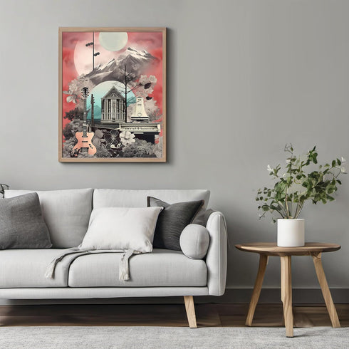 Posterizer 1 pcs-retro collage with music instrumets , landscapes-Retro Art-Abstract & Modern Art-Gift for Art Lovers- UNFRAMED Wall Art...