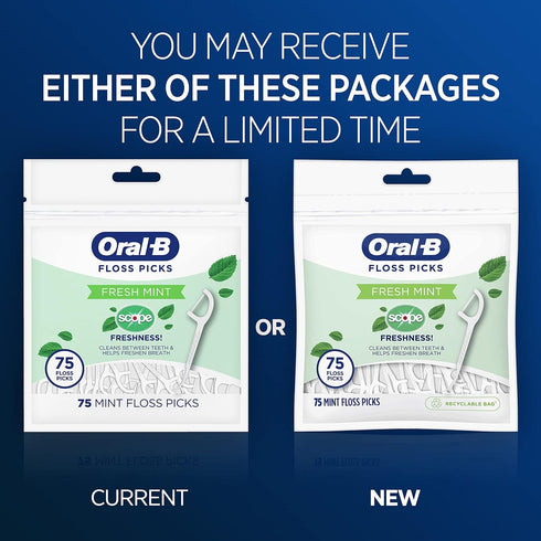 Oral-B Burst of Scope Dental Floss Picks, Fresh Mint, 75 Count Each, Pack of 6 (450 Count Total)...