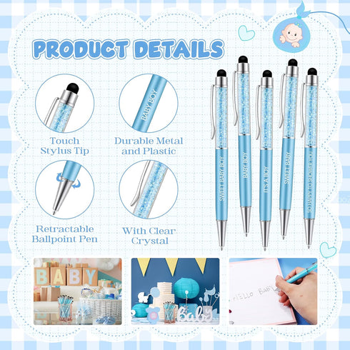 BBTO 12 Pcs Baby Shower Pens It's a Boy/Girl Baby Ballpoint Pen Crystal Pen Quotes Pen Screen Touch Stylus Tip Pen Retractable Black Ink Pen for B...