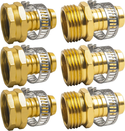 Xiny Tool Hose Repair Connectors with Claps, 5/8" Aluminum Garden Hose Repair Kit, Female and Male Hose Connectors & Fitting with Stainless Steel ...