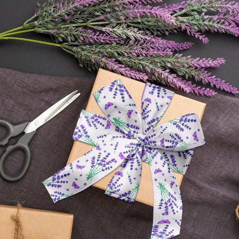 2 Rolls 10 Yards Floral Wired Edge Ribbon, 2.5inch Purple Lavender Butterfly Burlap Ribbon, Purple White Dot Gift Wrapping Ribbon for Farmhouse Pa...