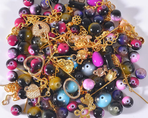 120g Random Glass Beads Kit for Jewelry Making, 6-10mm Round Crystal Glass Beads for Bracelet Making (Dark)...