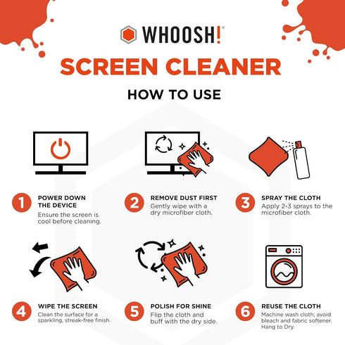 WHOOSH! Screen Shine Duo - Screen Cleaner Spray for iPad, Monitor, Laptop, MacBook - 3.4 oz & 0.3 oz Bottles with 2 Microfiber Cloths - Portable E...