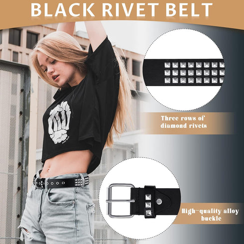 Syhood 3 Pieces Studded Belt Punk Rivet Double Grommet Belt Faux Leather Gothic Goth Black for Men Women Gift...