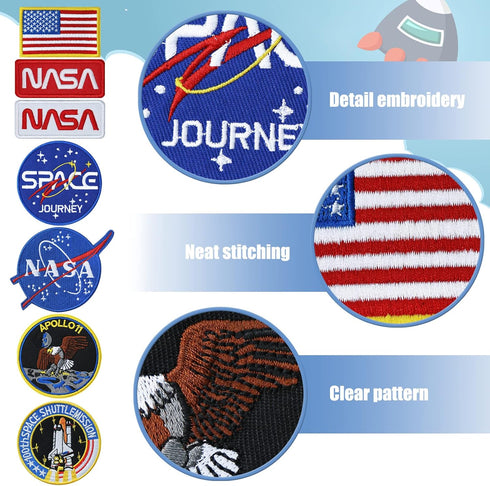 7pcs NASA Patch, Iron On Patches Space Badge Sew On Space Shuttle Embroidered and US Flag Patches for Jackets Backpacks Caps Hats Bags Clothing...