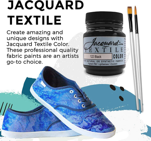 Jacquard Products Black Textile Color - Fabric Paint Made in USA - JAC1122 2.25-Ounces - Bundled Brush Set...