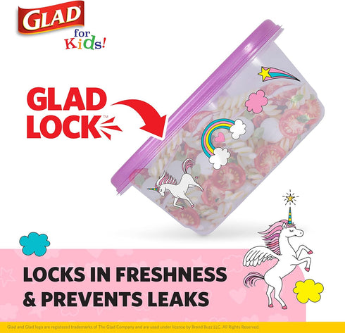 Glad for Kids GladWare Snack Containers with Unicorn Design | BPA-Free Plastic Food Storage, 24oz 4 Count with Dressing Cups | Microwave & Dishwas...