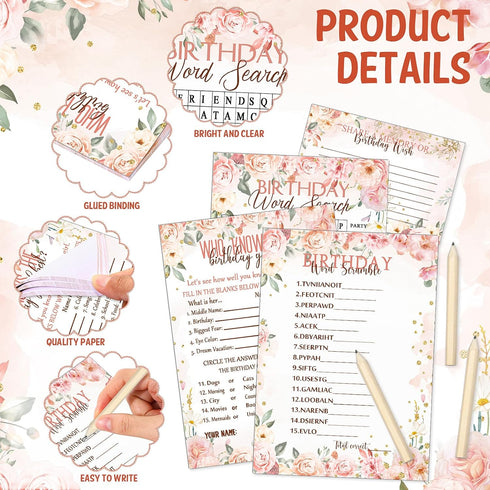Fumete Birthday Party Games 100 Pcs Who Knows The Birthday Girl Game with 20 Pencils Girly Birthday Cards Set for Child Teen Adults Sweet Sleepove...