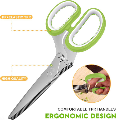 Herb Scissors Set - Updated 2025 Cool Kitchen Gadgets for Cutting Fresh Garden Herbs - Herb Cutter Shears with 5 Blades and Cover, Sharp and Anti-...