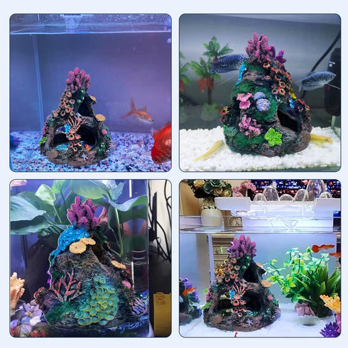 PINVNBY Coral Aquarium Decoration Fish Tank Resin Rock Mountain Cave Ornaments Betta Fish House for Betta Sleep Rest Hide Play Breed...