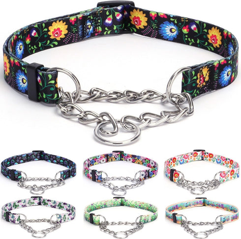 Martingale Collar for Dogs, Heavy Duty Floral Pattern, Female Safety Nylon Training Dog Collar with Flowers Design - Large Medium Small Dogs (M, B...