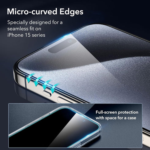 ESR 3+2 Pack for iPhone 15 Pro Screen Protector, 3 Black Edge Tempered-Glass Film and 2 Set Camera Lens Protector, 2.5D Curved Edges, Full-Coverag...
