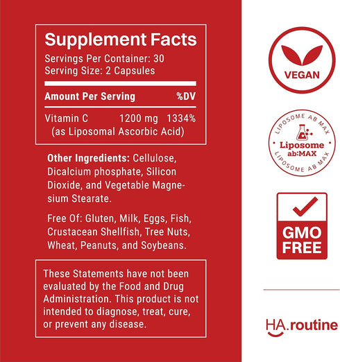 Liposomal Vitamin C Capsules - 1200mg per Serving, High Absorption Vegan Vitamin C Capsule, Powerful Antioxidant Supplement for Immune Support, Co...