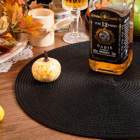 AHHFSMEI Round Braided Placemats 15 Inch Round Table Mats for Dining Tables Natural Woven Heat Resistant Place mats Set of 6 (Black)...