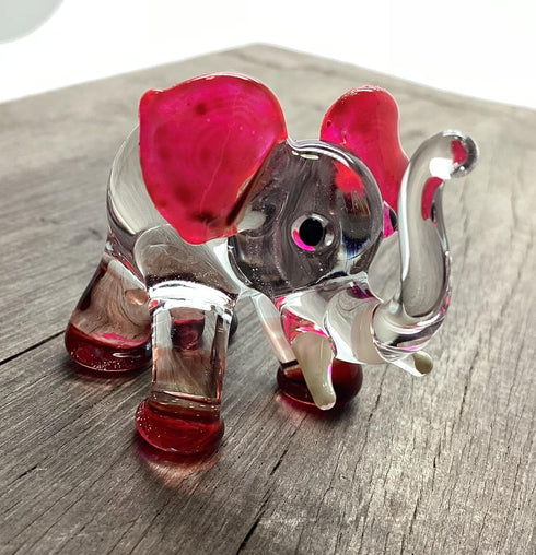 Garden Deco Glow in The Dark Brown Elephant Hand Blown Art Glass Figurine Ornament Sculpture...