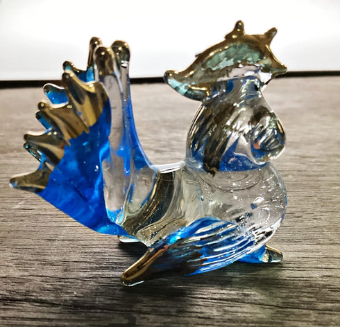 Garden Deco Glow in The Dark Blue Cock Hand Blown Art Glass Figurine Ornament Sculpture...