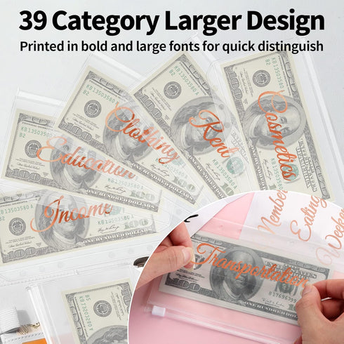 Sooez Money Organizer for Cash, A6 Budget Binder with Zipper Envelopes, Rose Gold Sticky Labels & Extra Thick Expense Sheets,Money Saving Binder B...
