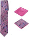Men's Woven Paisley Regular Length Neck Tie with 2 Handkerchief Pocket Squares Hanky Set - Charcoal Gray Fuchsia...