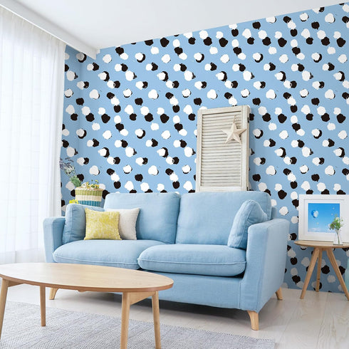 Spot Blue Wallpaper Peel and Stick Black and White Polka Dot Skyblue DIY Contact Paper for Cabinets Nursery Kids Bedroom Vinyl Roll Removable Self...
