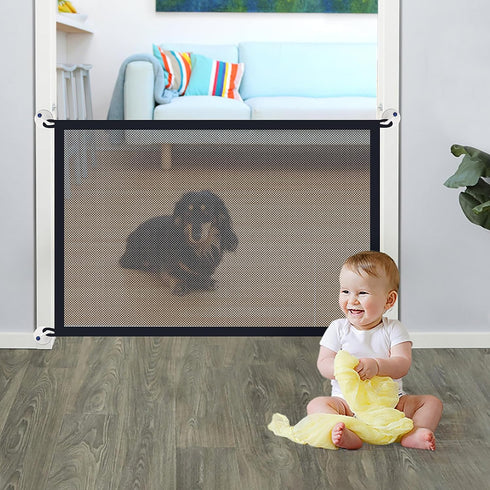 Magic Dog Gate for Stairs, Mesh Pet Gate for House Doorway, Indoor Bedroom Safety Cat Screen Gate, Puppy Fence 28 x 43 inches...