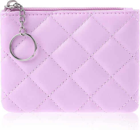 Coin Purse, Rhombus Embroidery PU Zipper Coin Purse Portable Wallet Short Ladies Coin Purse Zippered Keychain Mini Coin Bag for Women & Men Coin W...