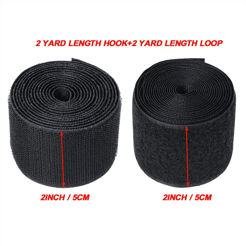 2 Inch Width Black Sew on Hook Fastener Loop Strips Non-Adhesive Back Nylon Fabric Tape for Bag, Clothes, Shoe, DIY Craft,2 Yard Length...