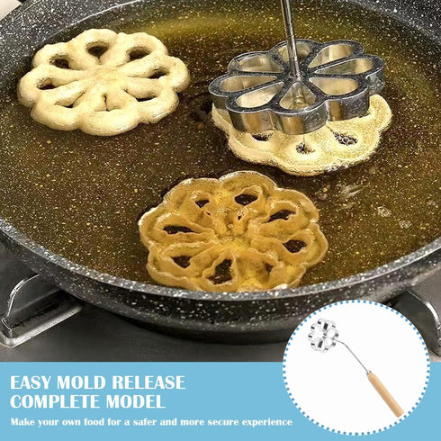 DOERDO 1PCS Wooden Handle Frying Mold Rosette Waffle Molds Homemade Frying Mold Kitchen Gadgets, Silver...