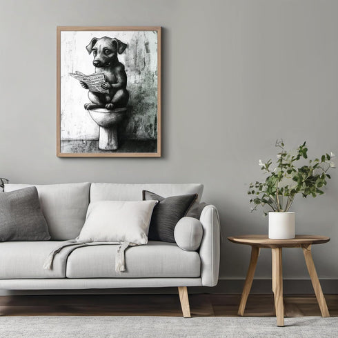 Posterizer 1 pcs-drawing style art-funny dog on toilet reading newspaper 5-Bathroom Restroom Art-Art for Animal Lovers-Decor for Home & Office- un...