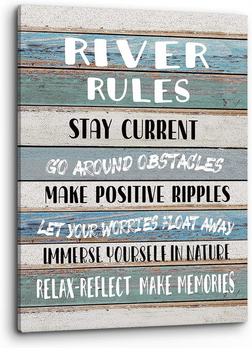 PHAMTE Funny River Rules Inspirational Quotes Wall Art, Farmhouse River Lake House Sign Print Framed Canvas Painting Artwork Home Room Office Deco...