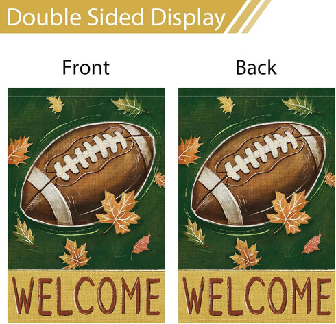 Fall Football Welcome Garden Flag 12 x 18 Inch Vertical Double Sided Burlap, Autunm Leaves Yard Flags for Yard Thanksgiving Holiday Outside Outdoo...