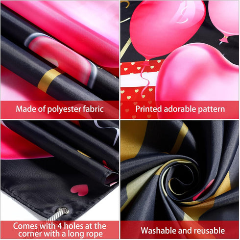 Sumind Happy Valentine‘s Day Banner 73''x43'' Heart Photography Backdrop Large Valentines Day Background Party Decorations Photo Booth Prop(Black ...