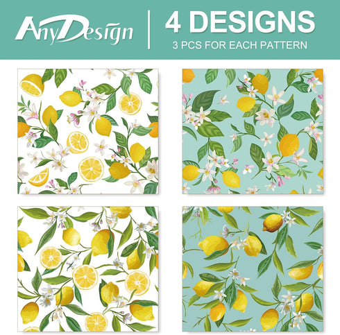 Generic AnyDesign 12 Sheets Summer Lemon Wrapping Paper - Not Roll - Watercolor Lemon Flowers Gift Wrap Paper Bulk Folded Flat Art Paper for Summe...