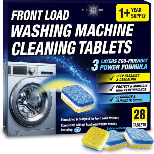 Washing Machine Cleaning Tablets - Front Load - 28 Tablets - 3 Layers Eco Friendly Formula - Deep Cleaning & Descaling - Protect & Deodorize - Des...