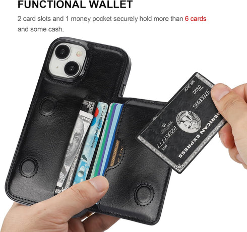 KIHUWEY Compatible with iPhone 15 Wallet Case Credit Card Holder, Premium Leather Kickstand Flip Hidden Magnetic Clasp Durable Shockproof Protecti...
