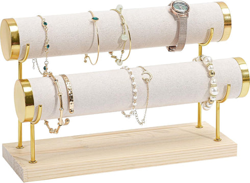 ProCase Bracelet Holder Display Bracelet Organizer Stand, Gold Detachable Bangle Storage Rack for Selling, Velvet Wrap Watch Holder with Wooden Ba...