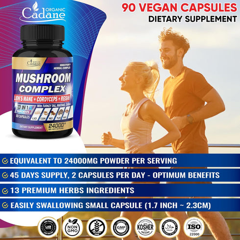 24000mg Mushroom Complex Supplements - Brain, Memory, Energy Production & Immune System - 13in1 Concentrated with Lions Mane Mushroom, Reishi, Tur...