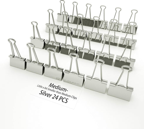 Nctinystore Binder Clips Little a bit Smaller Than Medium Clips Metal Clamp 1-in / 25-mm (Silver, 24-Count)...