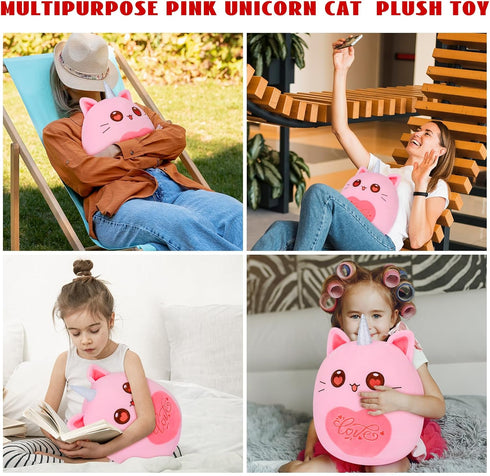 Auspicious beginning Unicorn Cat Plush Toys- 11" Caticorn Plush Toy Stuffed Animals, Pink Cat Plushie, Cute Cat Plushie Toy, Kawaii Plushies Room ...