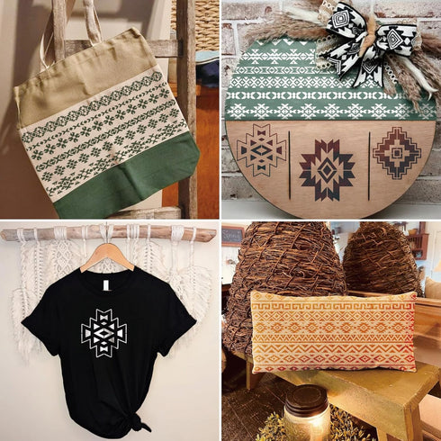 Aztec Tribal Stencils for Painting on Wood, Southwest Border Stencils for Crafts Reusable Wood Burning Drawing Art Paint Stencils and Patterns for...