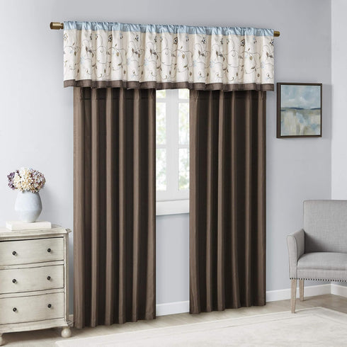 Madison Park Serene Embroidered Light Filtering Rod Pocket Treatment Curtain Window Panel Drape for Bedroom Livingroom and Dorm, 50x18, Blue...