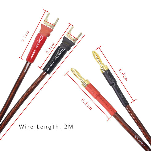 XMSJSIY HIFI OFC Speaker Wire with Spade Plug to Banana Plug Speaker Jumper Cable, 4 Banana Plug to 4 Y-shaped Fork Plug Gold-plated Extension Jum...