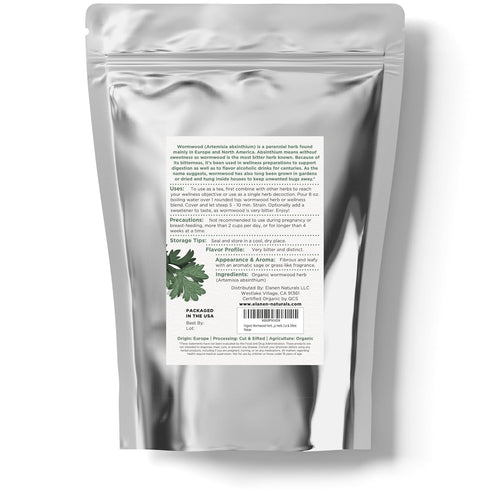 Elanen Naturals Organic Wormwood Herb 8 oz. (227g), USDA Certified Organic Artemisia absinthium, Wormwood Herb Tea, Worm Wood, Ajenjo, Cut & Sifte...
