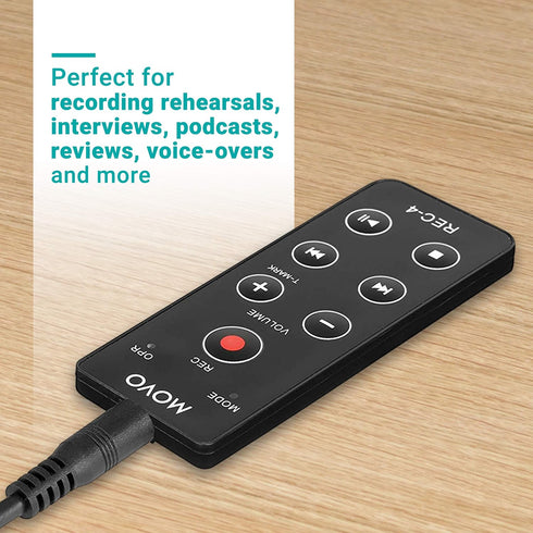 Movo REC-4 Wired Remote Control for Zoom H2n, H4n Pro, H5 and H6 Portable Digital Handy Recorders - Also Compatible with Sony M10, D50, D100...